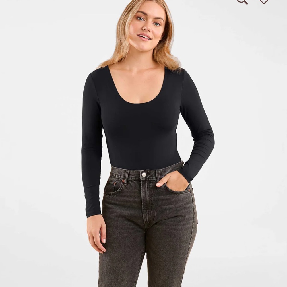 Nuuds Black Long Sleeve Scoop Neck Bodysuit